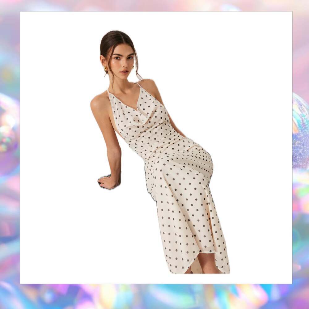 Commense Polka Dot Backless Tie Dress Size Large NWT
